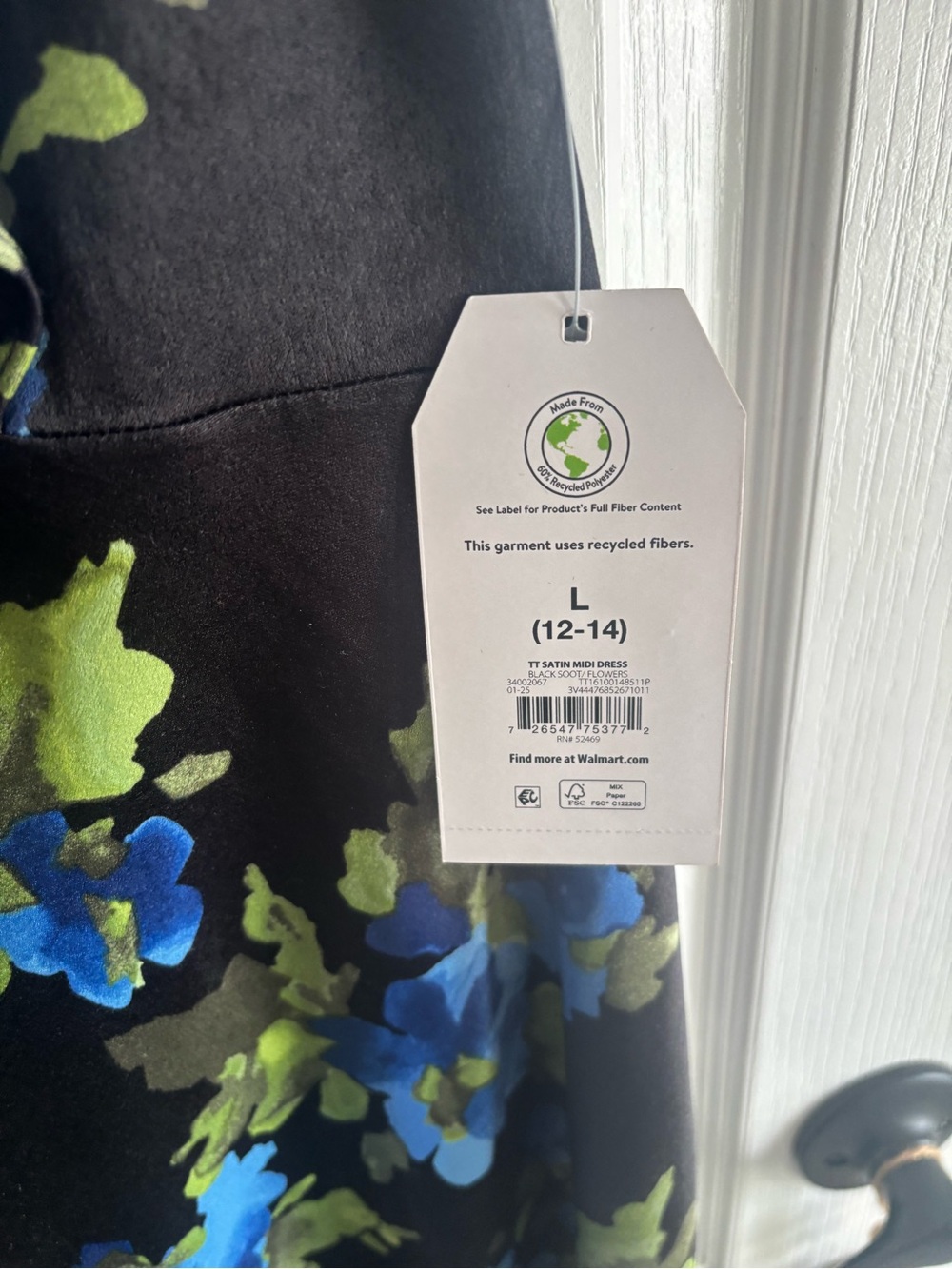 Time and Tru Black Midi Dress with Blue & Green Floral Print - Picture 6 of 6